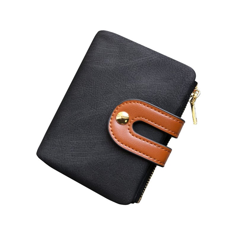 AOXONEL Women's Rfid Small Bifold Leather Wallet Ladies Mini Zipper Coin Purse id card Pocket,Slim Compact Thin (Black) - Image 1